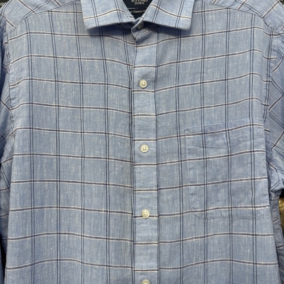 Buttoned Down Blue Linen Blend Check Long Sleeve Shirt Men’s Medium - Picture 3 of 6